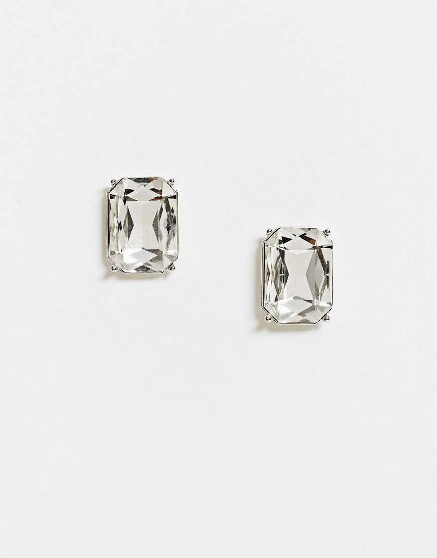 ASOS DESIGN - Grote vierkante kristallen oorbellen in zilverkleur