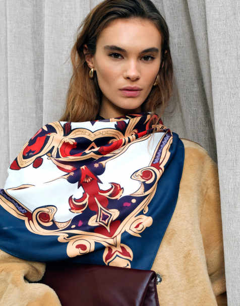 ASOS DESIGN - Grote vintage-stijl hoofddoek in paars en multi - view 1