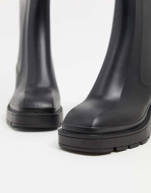 ASOS DESIGN Grounded heeled rain boots in black