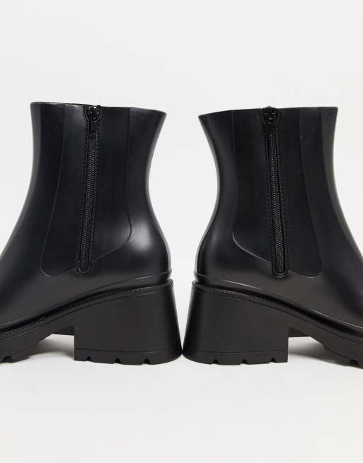 ASOS DESIGN Grounded heeled rain boots in black