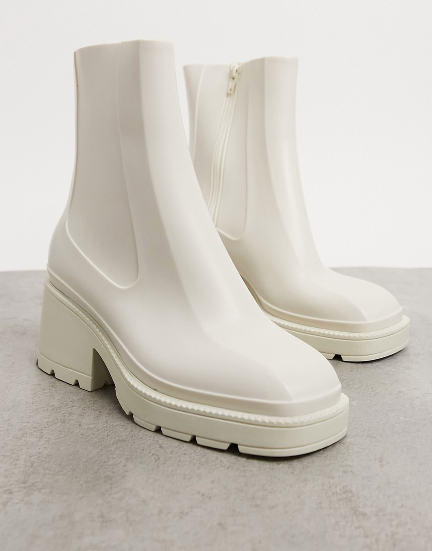 ASOS DESIGN Grounded heeled rain boots in stone-Neutral
