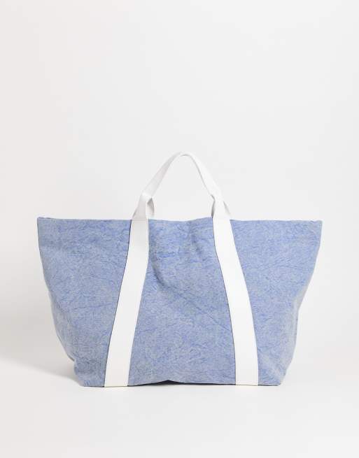 ASOS DESIGN – Grov, stor toteväska i denim med kontrastfärgade remmar, 4 av 4