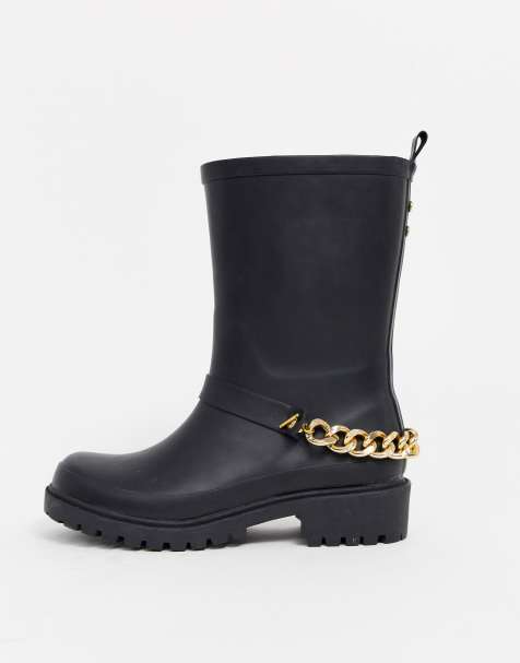 ASOS DESIGN – Grove – Biker-Gummistiefel mit Kettenverzierung und dicker Sohle
