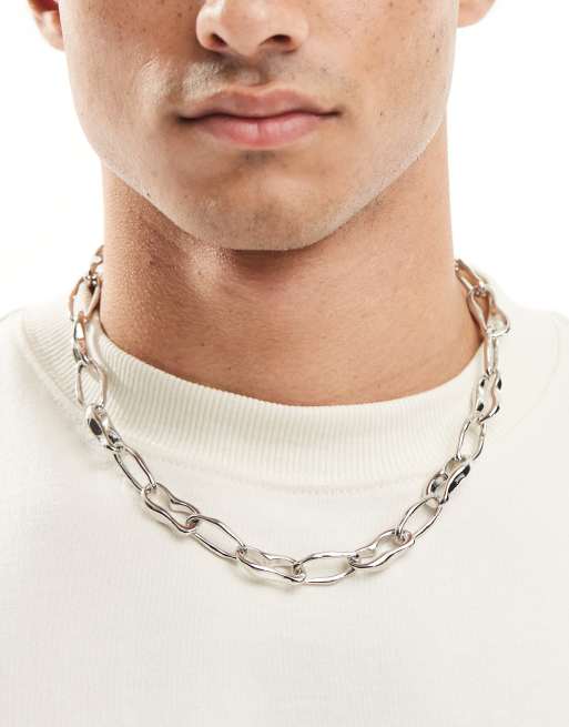ASOS DESIGN - Grove gesmolten schakelketting in zilverkleur