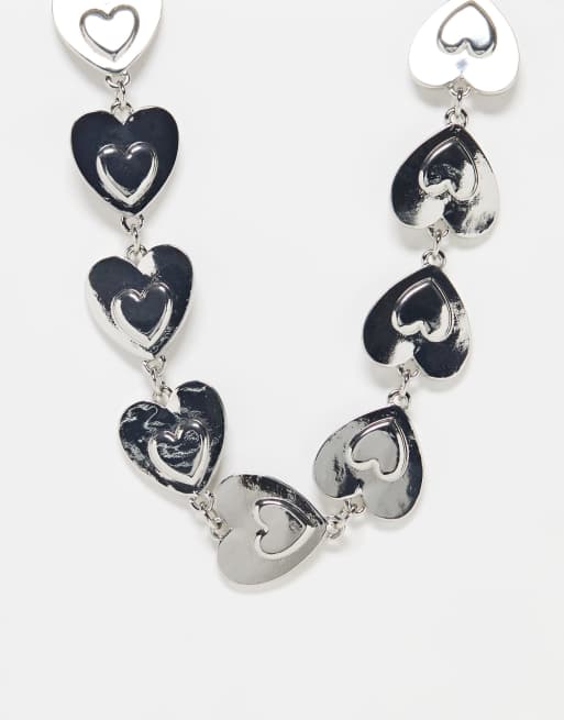 ASOS DESIGN - Grove schakelketting met hartjes in zilverkleur 