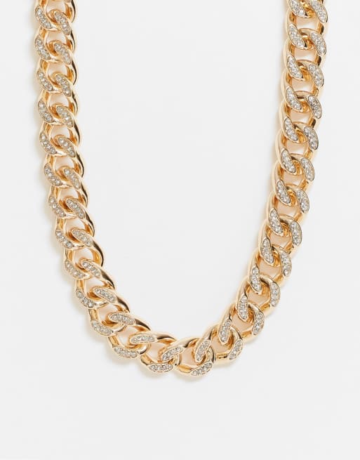 ASOS DESIGN - Grove schakelketting met ijskristal in goudkleur