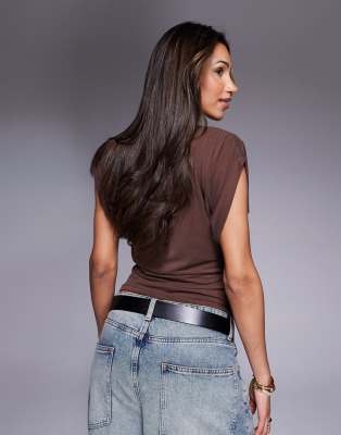 ASOS DESIGN grown on angel sleeve cupro oversized tee in chocolate