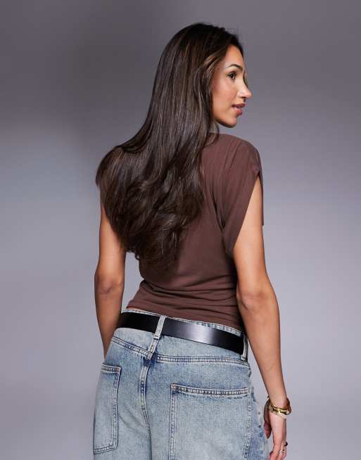 ASOS DESIGN grown on angel sleeve cupro oversized tee in chocolate brown