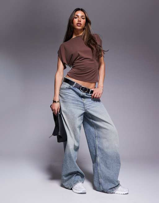 ASOS DESIGN grown on angel sleeve cupro oversized tee in chocolate brown