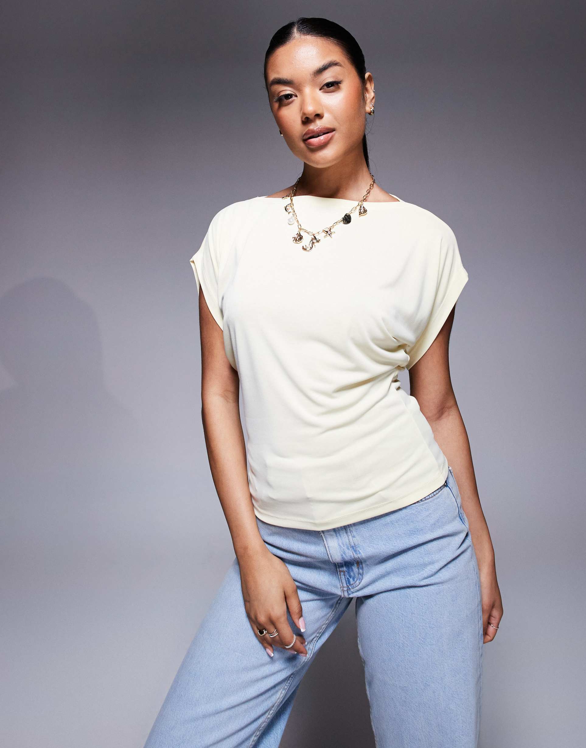 asos design grown on angel sleeves cupro oversized tee in lemon