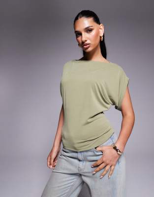 Asos Design Grown On Angel Sleeves Cupro Oversized Tee In Green