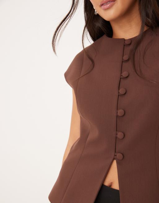 ASOS DESIGN grown-on cap sleeve vest in brown, 2 of 4