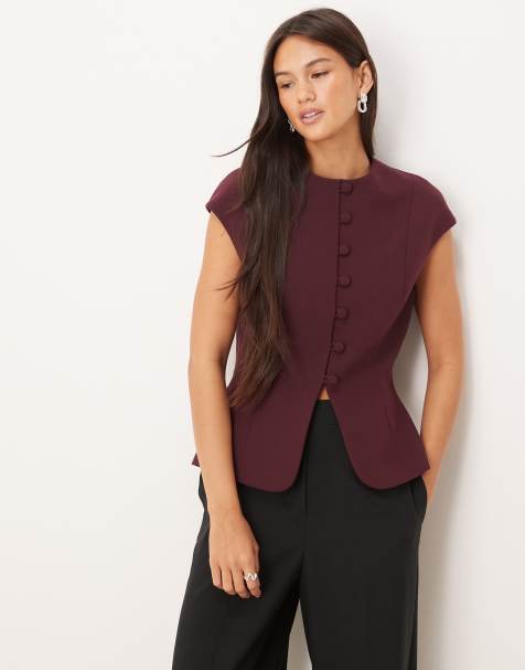 ASOS DESIGN grown on cap sleeve waistcoat in plum - view 1