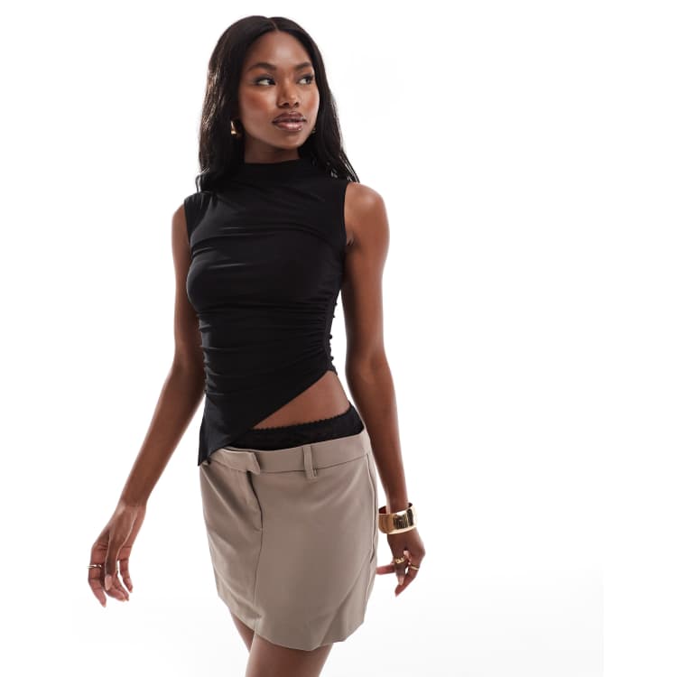 ASOS DESIGN grown on high neck gathered asymmetric hem top in