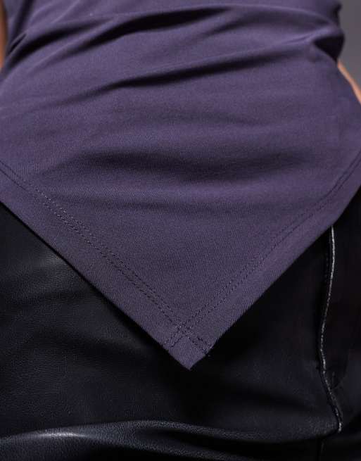 ASOS DESIGN grown on high neck gathered asymmetric hem top in slate