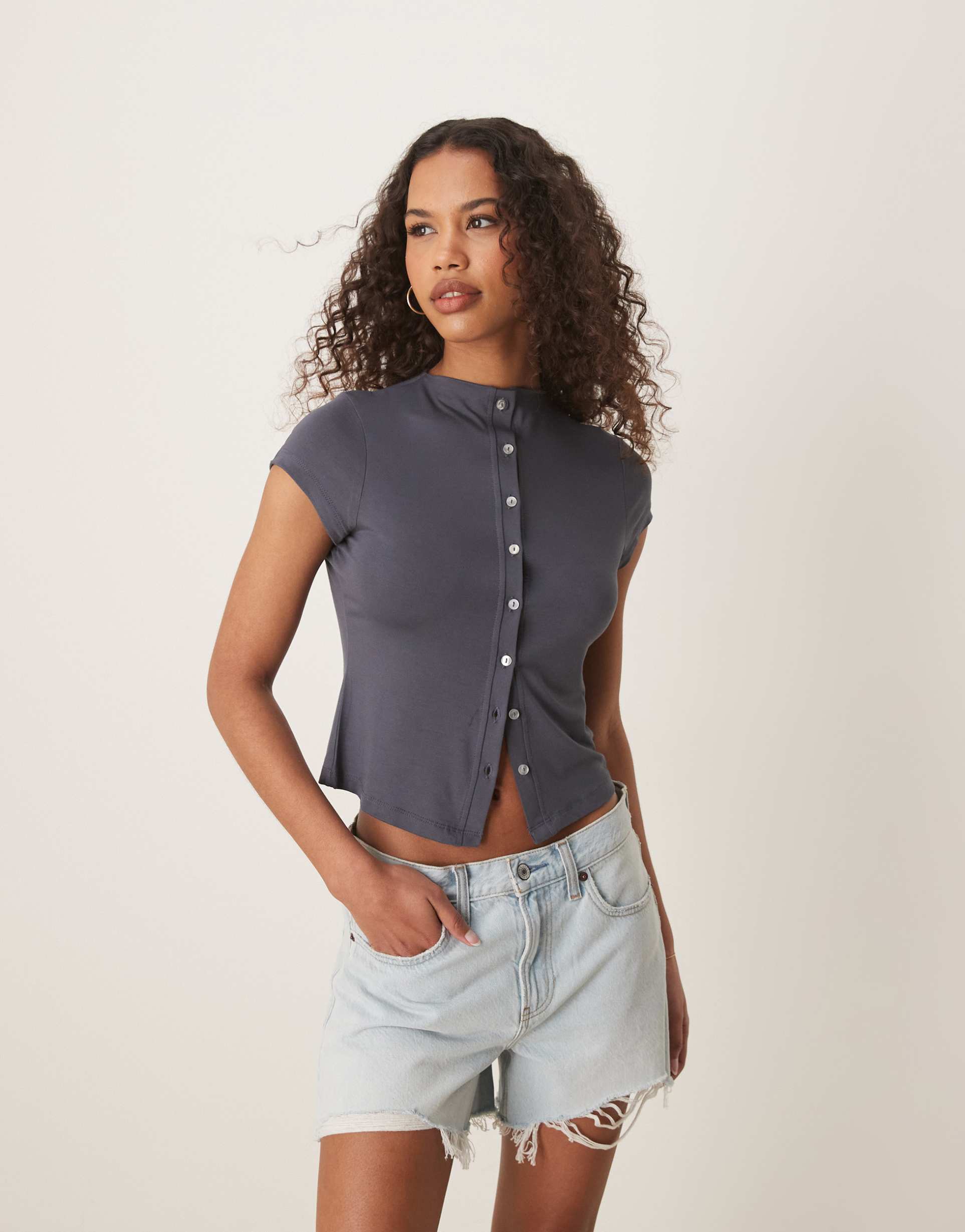 asos design grown on neck cardigan in charcoal