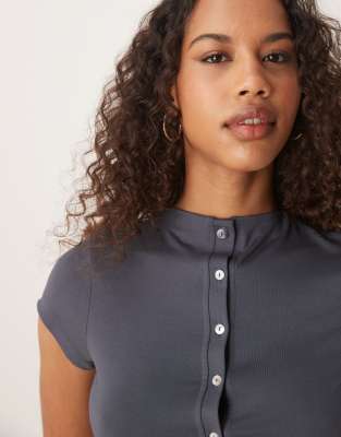 Asos Design Grown On Neck Cardigan In Gray