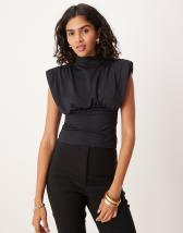 & Other Stories mesh midi dress with drape detail in dark brown