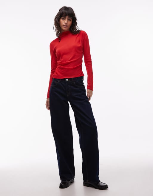 ASOS DESIGN grown on neck drape top in red, 4 of 4