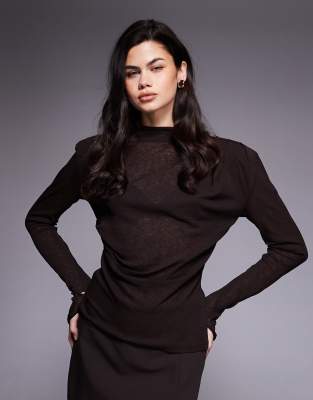 Asos Design Grown On Neck Draped Top In Brown