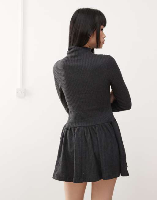 ASOS DESIGN grown on neck dropped waist mini dress in gray