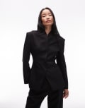 [ASOS DESIGN] ASOS DESIGN grown on neck high break point blazer in black 16 BLACK