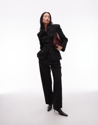 Asos Design Grown On Neck High Break Point Blazer In Black