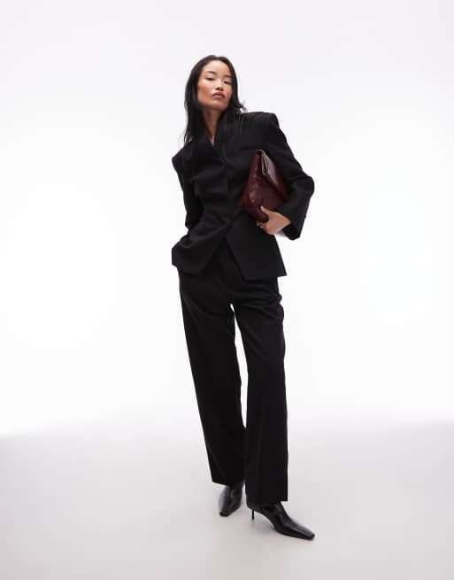 ASOS DESIGN grown on neck high break point blazer in black