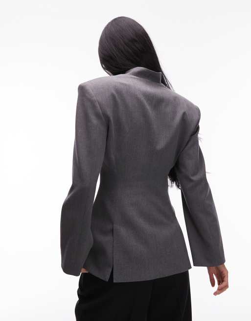 ASOS DESIGN grown on neck high break point blazer in gray