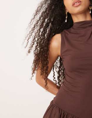 Asos Design Grown On Neck Maxi Dress With Poplin Mix Skirt