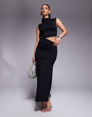 ASOS DESIGN GROWN ON NECK RUCHED CUT OUT MAXI DRESS