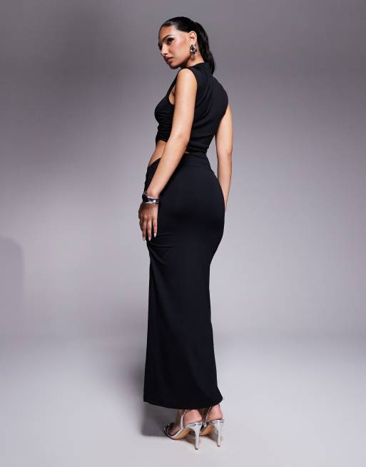 ASOS DESIGN grown on neck ruched cut out maxi dress in black