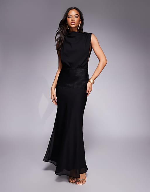 asos black formal dress Maxi Dresses | Long Black Formal Dresses catching gown. ASOS Design - Satin Paneled