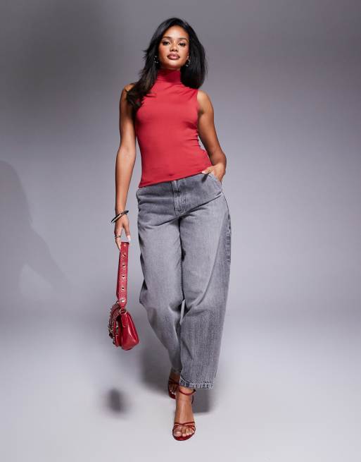 ASOS DESIGN grown-on neck shell top in red, 2 of 4