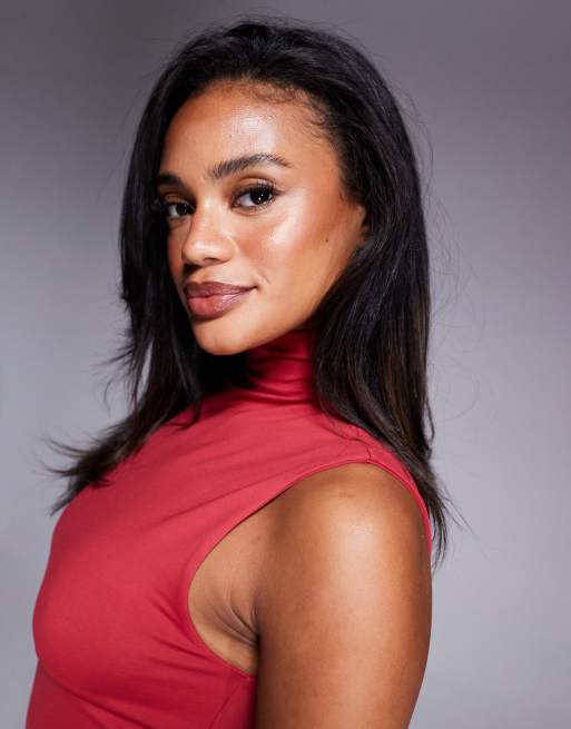 ASOS DESIGN grown-on neck shell top in red, 4 of 4