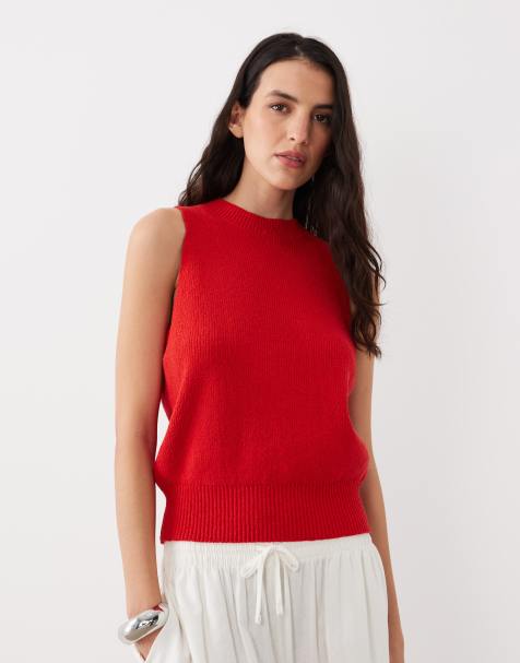ASOS DESIGN textured ribbed tank in red