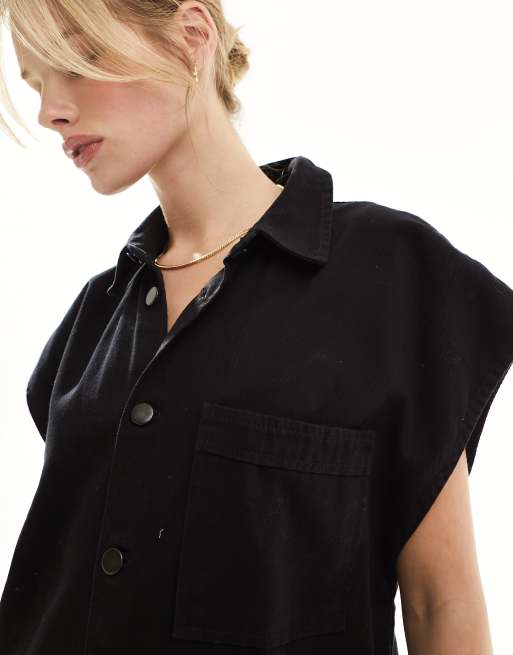 ASOS DESIGN grown on sleeve boiler suit with dropped pockets in black, 2 of 4