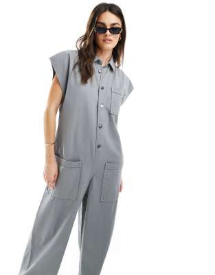 ASOS DESIGN ASOS DESIGN grown on sleeve boiler suit with dropped pockets in dusky blue