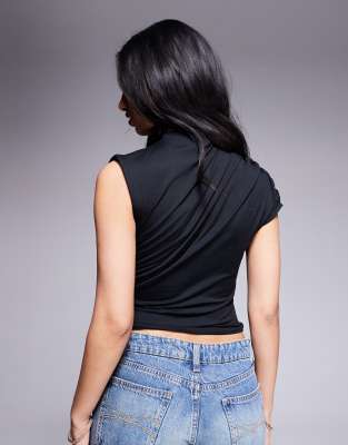 Shop Asos Design Grown On Sleeve Cape Top With Ruching Detail In Black