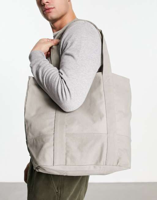 ASOS DESIGN – Gruba bawełniana torba oversize typu tote w szarym kolorze 