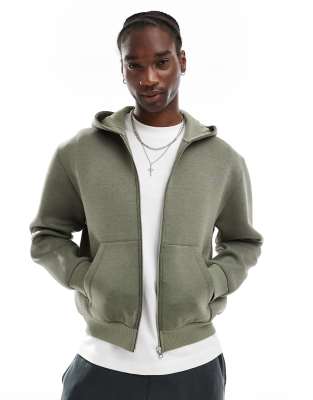 ASOS DESIGN – Gruba bluza z kapturem o pudełkowym kroju z materiału typu nurek w kolorze khaki