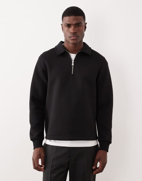 ASOS DESIGN – Gruba bluza z kołnierzykiem polo i prostym dołem z materiału w stylu scuba w czarnym kolorze - view 1