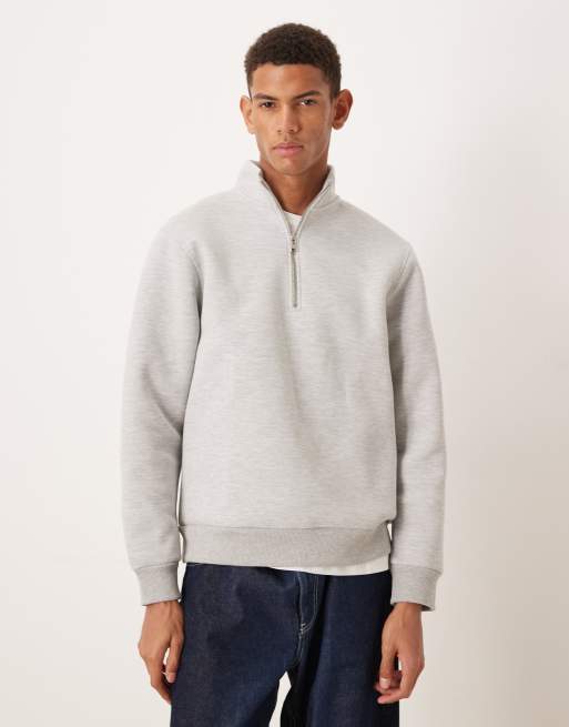 ASOS DESIGN – Gruba bluza z materiału w stylu scuba w szarym melanżowym kolorze z zapięciem na zamek pod szyją 