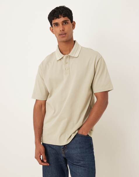 ASOS DESIGN heavyweight 240gsm relaxed fit polo shirt with tipping detail in khaki