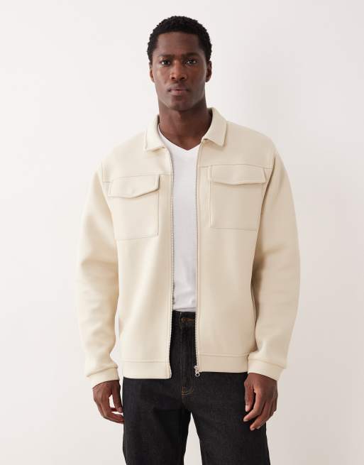 ASOS DESIGN – Gruba zapinana na zamek kurtka koszulowa z materiału w stylu scuba w kolorze ecru