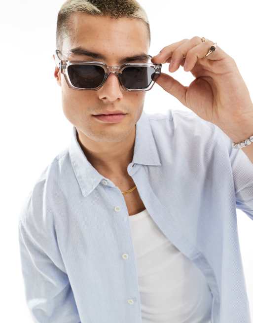 ASOS DESIGN – Grube kwadratowe okulary przeciwsłoneczne w przezroczystych szarych oprawkach