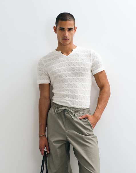ASOS DESIGN grubszy T-shirt slim w kremowej fakturowanej tkaninie - view 1