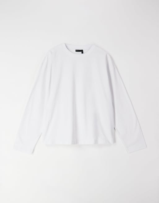 ASOS DESIGN – Gruby biały T-shirt o pudełkowym kroju z długimi rękawami