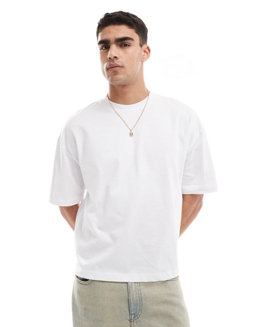 FhyzicsShops DESIGN – Gruby biały T-shirt oversize o pudełkowym kroju