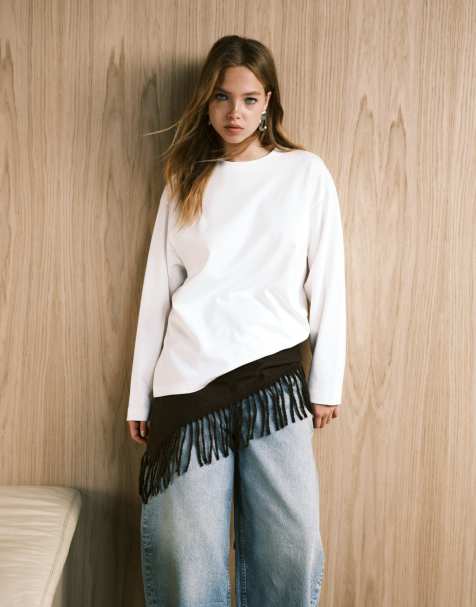 ASOS DESIGN – Gruby biały T-shirt oversize z długimi rękawami - view 1